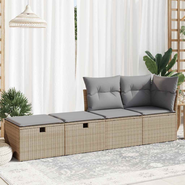 Set sofás jardín y cojines 2 pzas ratán sintético acacia beige M 3
