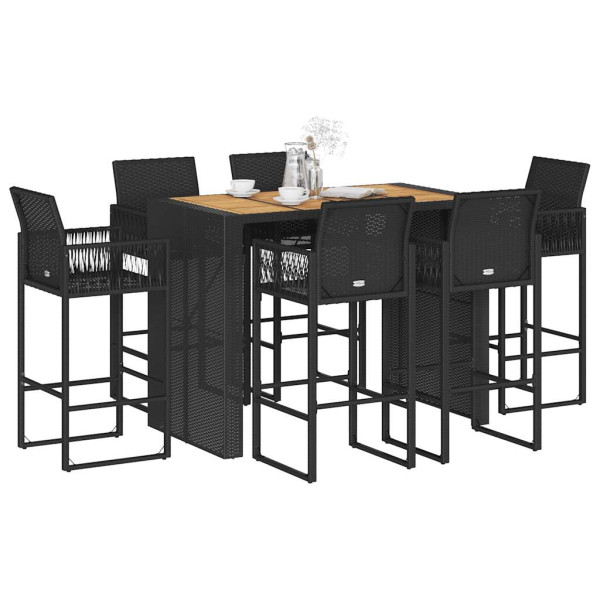 Set bar jardín sin cojines 7 pzas ratán sintético acacia negro D