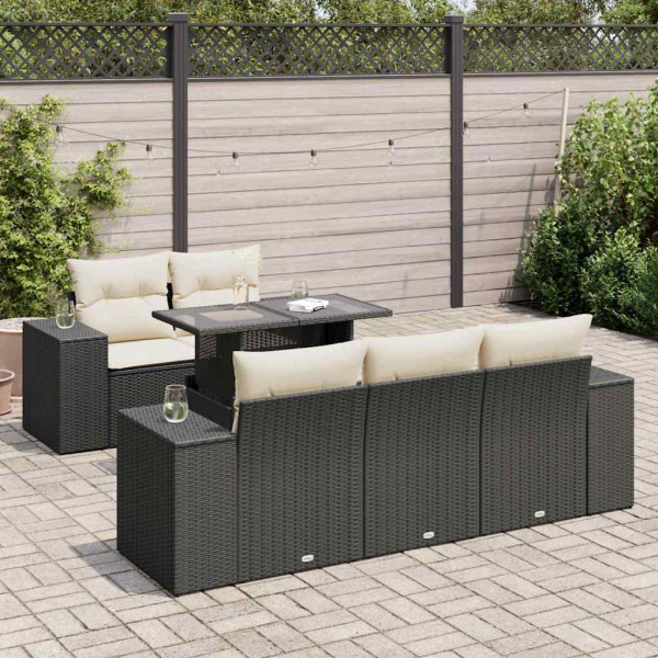 Set de sofás de jardín 6 piezas y cojines ratán sintético negro D
