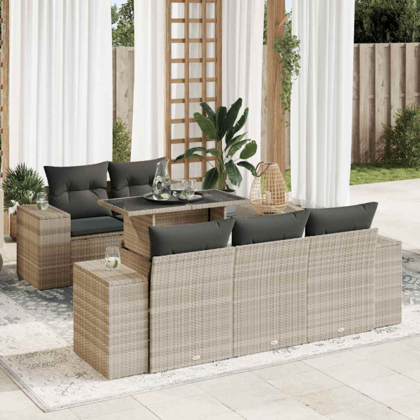 Set de sofás de jardín 6 pzas y cojines ratán sintético gris D