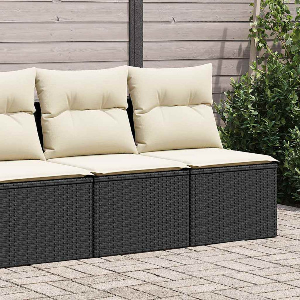 Conjunto de sofás de jardim e almofadas 4 pcs sintético preto acacia rattan D