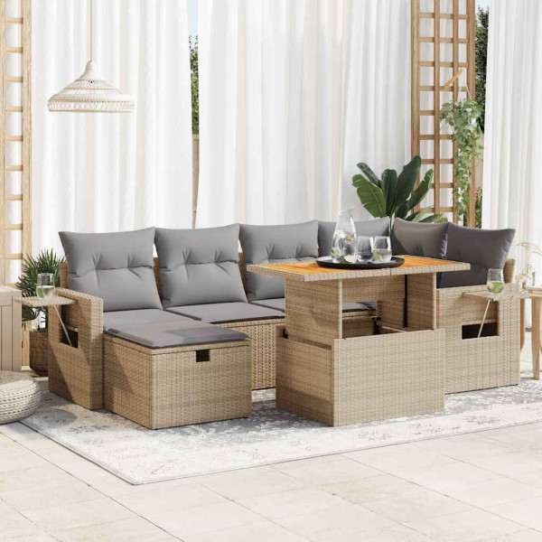 Set sofás jardín y cojines 8 pzas ratán sintético acacia beige Set sofás jardín y cojines 8 pzas ratán sintético acacia beige D