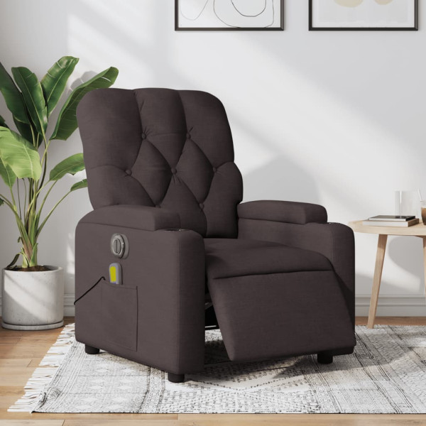 Sillón reclinable de masaje eléctrico tela marrón oscuro D