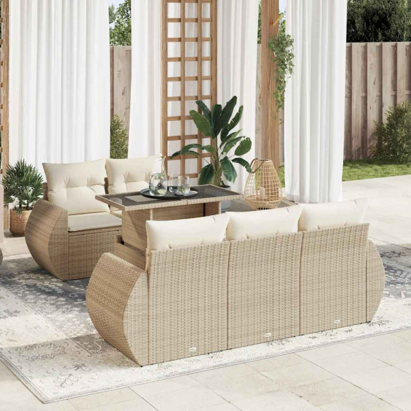 Juego de sofás jardín con cojines 6 pzas ratán sintético beige D