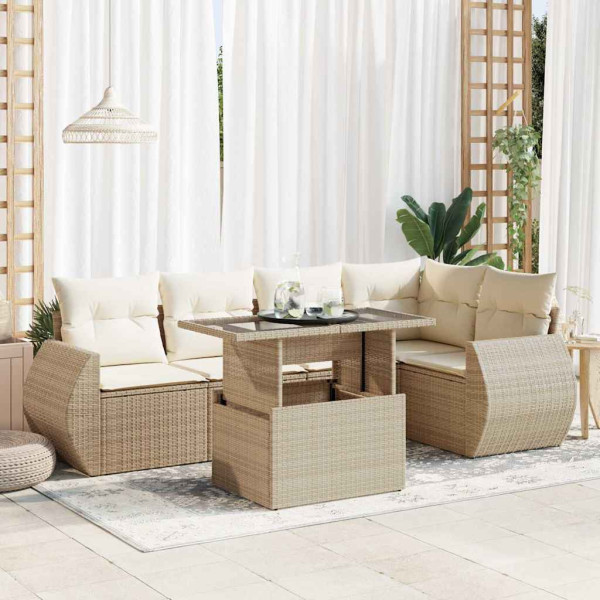 Sofá de jardim com almofadas 6 pcs bege sintético rattan D