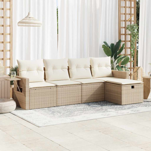 Juego de sofás jardín con cojines 5 pzas ratán sintético beige Juego de sofás jardín con cojines 5 pzas ratán sintético beige D