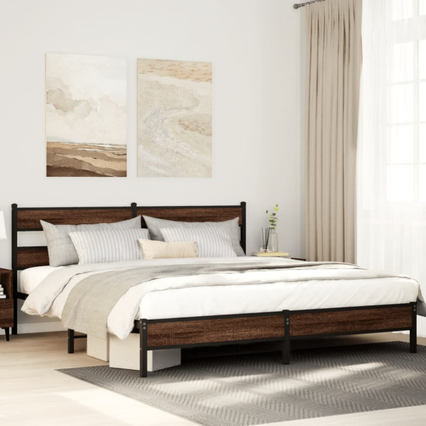 Estructura de cama sin colchón metal roble marrón 183x213 cm Estructura de cama sin colchón metal roble marrón 183x213 cm D