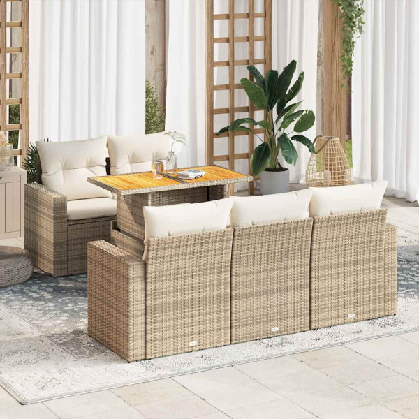 Juego de sofás jardín con cojines 6 pzas ratán sintético beige D