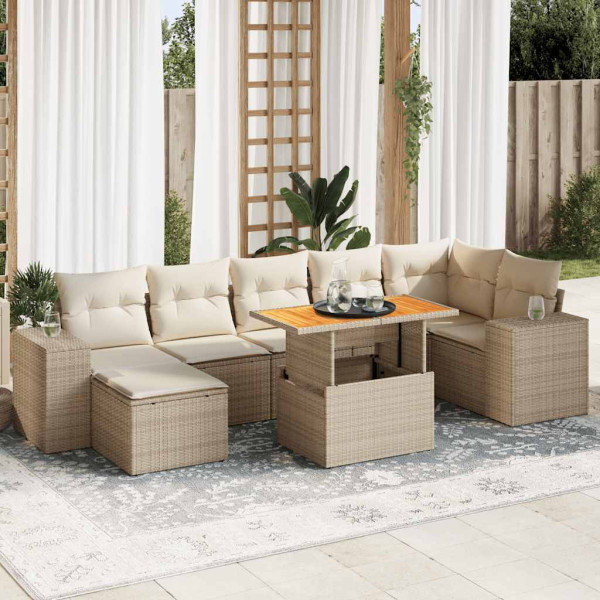 Set de sofás de jardín y cojines 8 piezas ratán sintético beige Set de sofás de jardín y cojines 8 piezas ratán sintético beige D