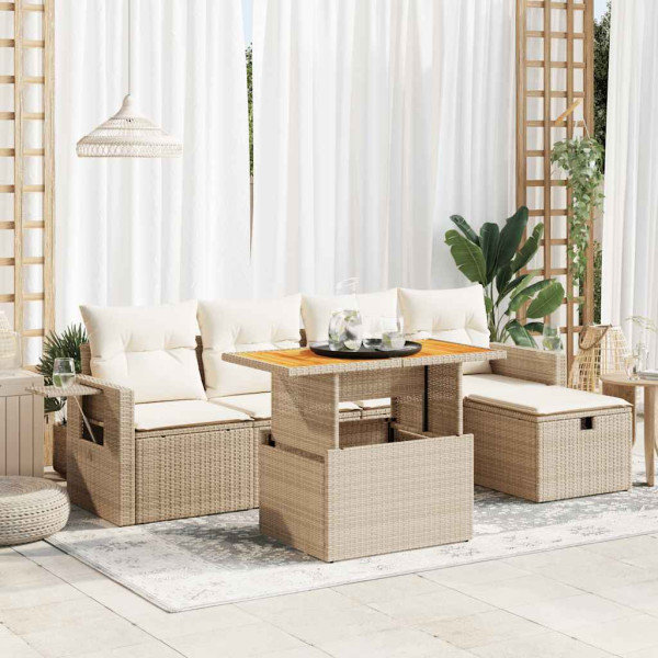 Conjunto de sofás de jardim e almofadas 6 pcs sintético acacia bege rattan D