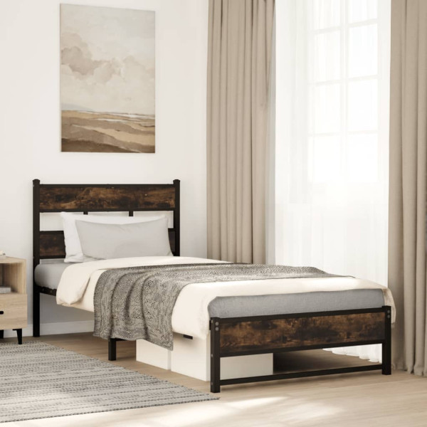Estructura de cama sin colchón metal roble ahumado 90x190 cm Estructura de cama sin colchón metal roble ahumado 90x190 cm D