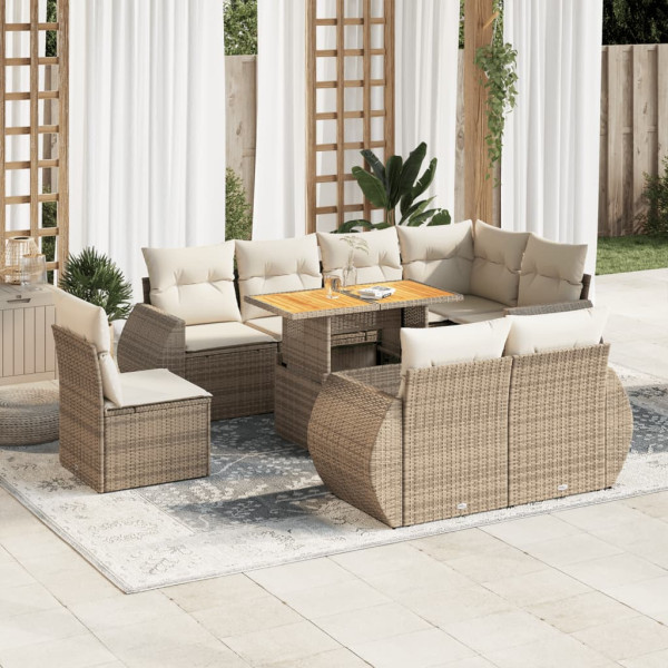 Sofá de jardim com almofadas 9 pcs bege sintético rattan D