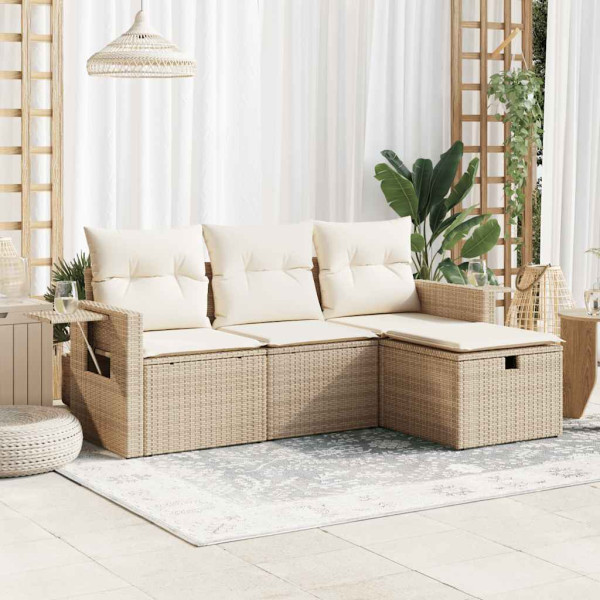 Conjunto de sofás jardim com almofadas 4 pcs ratão sintético beige D