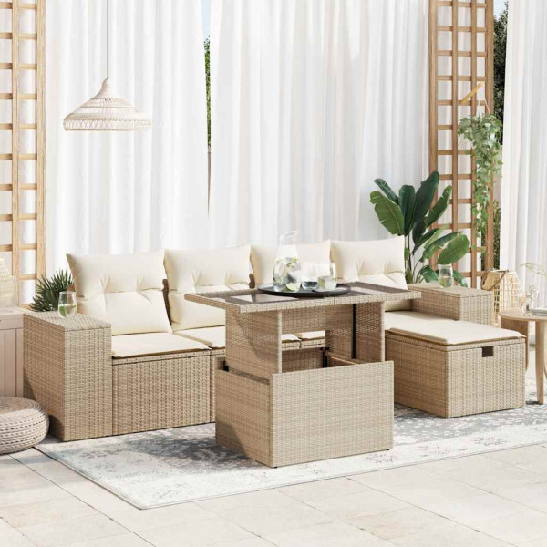 Juego de sofás jardín con cojines 6 pzas ratán sintético beige Juego de sofás jardín con cojines 6 pzas ratán sintético beige D