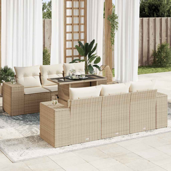 Set sofás de jardín 7 piezas y cojines ratán sintético beige D