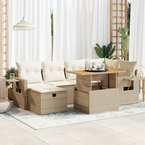 Definir sofás de jardim e almofadas 8 pcs sintético acacia bege rattan D