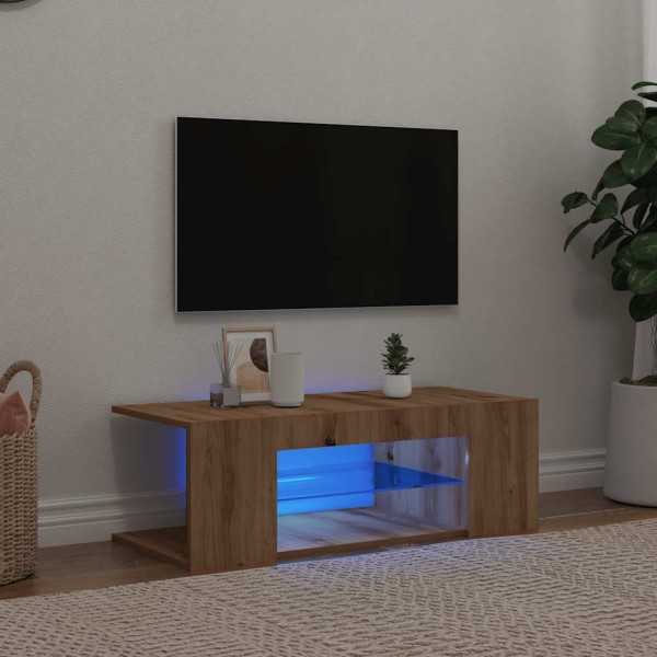 Móveis de TV LED luzes carvalho madeira artesanais 90x39x30 cm D