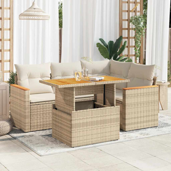 Conjunto de sofás de jardim e almofadas 5 pcs sintético acacia bege rattan D