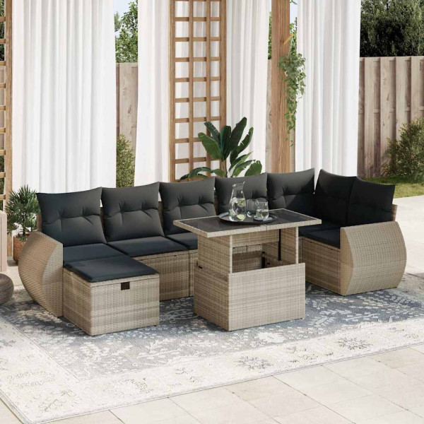 Set de sofás de jardín 8 pzas y cojines ratán sintético gris Set de sofás de jardín 8 pzas y cojines ratán sintético gris D