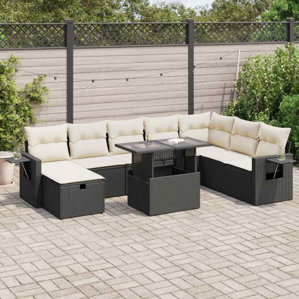 Set de sofás de jardín con cojines 9 pzas ratán sintético negro Set de sofás de jardín con cojines 9 pzas ratán sintético negro D