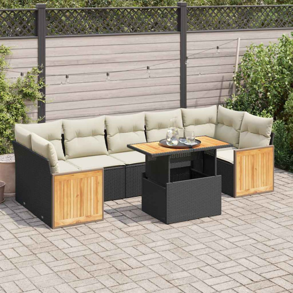 Set sofás jardín y cojines 8 pzas ratán sintético acacia negro D