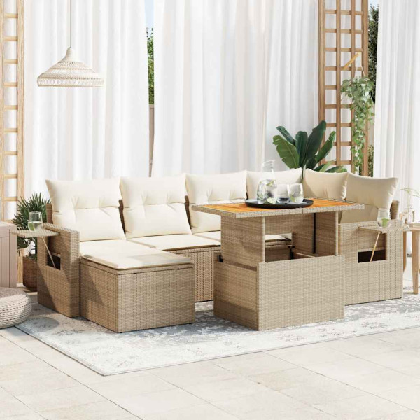 Set sofás de jardín 7 piezas y cojines ratán sintético beige Set sofás de jardín 7 piezas y cojines ratán sintético beige D