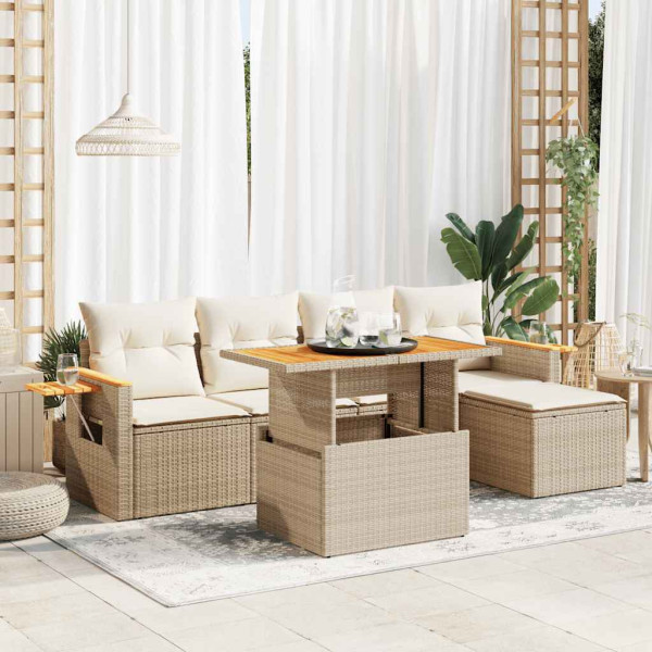 Set sofás jardín y cojines 7 pzas ratán sintético acacia beige Set sofás jardín y cojines 7 pzas ratán sintético acacia beige D
