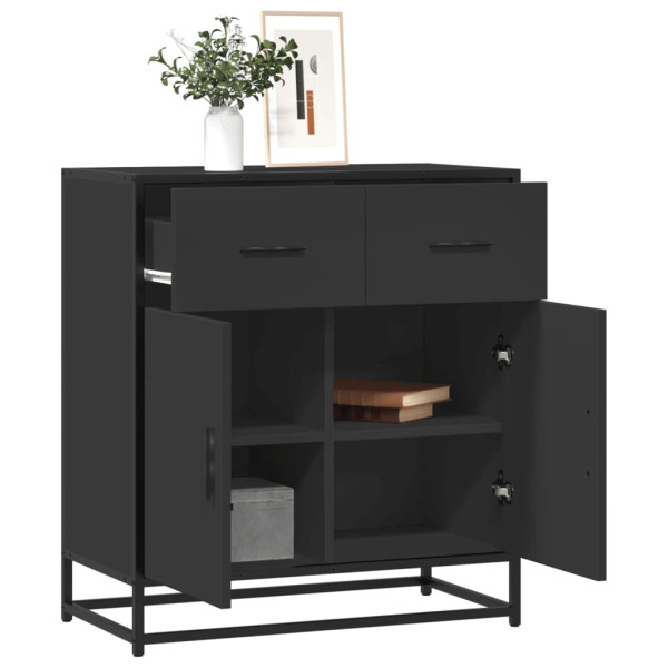 Aparador de madera de ingeniería y metal negro 68x35x76 cm Aparador de madera de ingeniería y metal negro 68x35x76 cm D