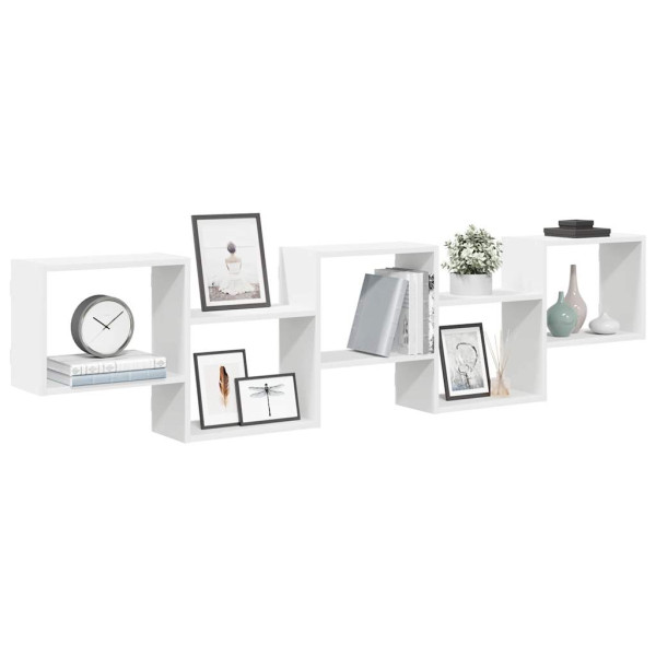 Estante cubo de pared 5 compartimentos madera ingeniería blanco Estante cubo de pared 5 compartimentos madera ingeniería blanco D