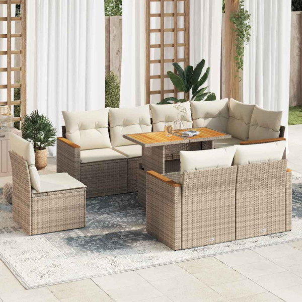 Set sofás jardín y cojines 9 pzas ratán sintético acacia beige Set sofás jardín y cojines 9 pzas ratán sintético acacia beige D