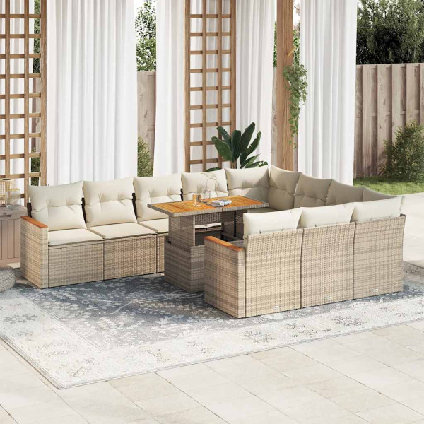 Set sofás jardín y cojines 11 pzas ratán sintético acacia beige Set sofás jardín y cojines 11 pzas ratán sintético acacia beige D