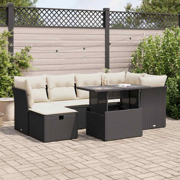 Set de sofás de jardín 7 pzas con cojines ratán sintético negro Set de sofás de jardín 7 pzas con cojines ratán sintético negro D