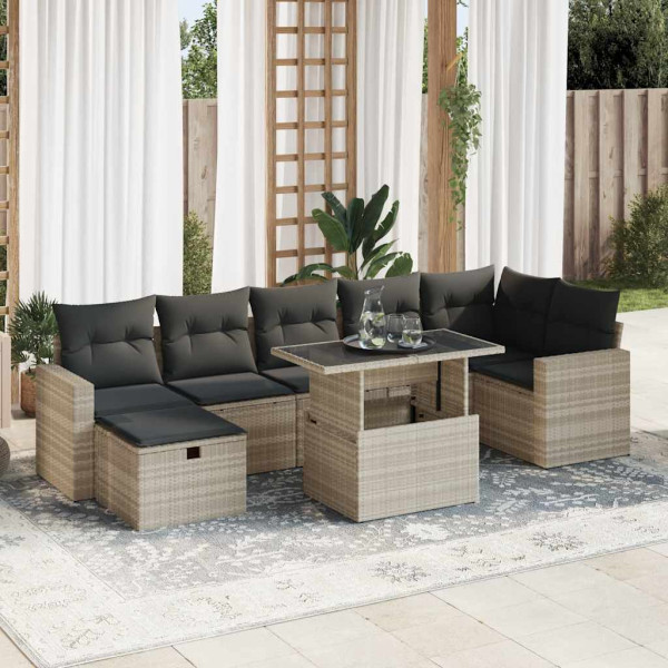 Set de sofás de jardín 8 pzas y cojines ratán sintético gris Set de sofás de jardín 8 pzas y cojines ratán sintético gris D