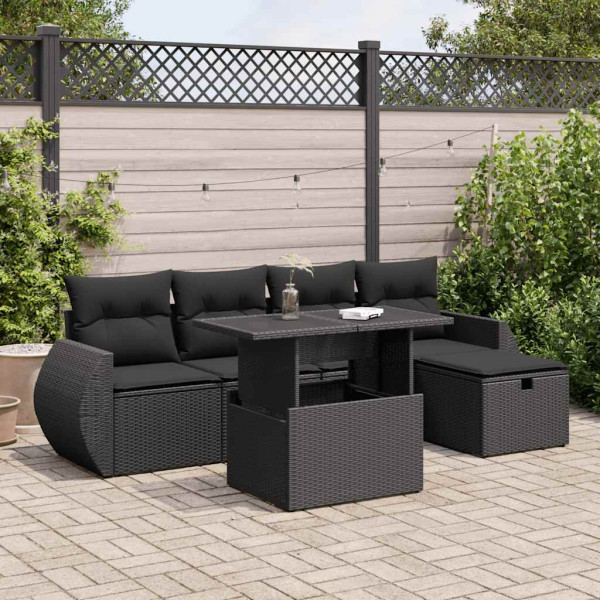 Set de sofás de jardín 6 piezas y cojines ratán sintético negro Set de sofás de jardín 6 piezas y cojines ratán sintético negro D