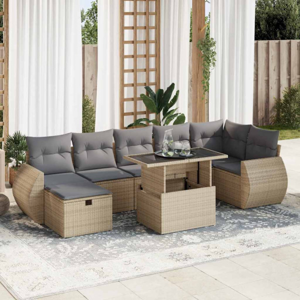 Set de sofás de jardín y cojines 8 piezas ratán sintético beige Set de sofás de jardín y cojines 8 piezas ratán sintético beige D