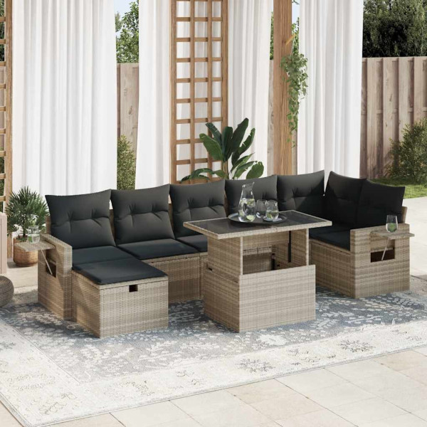 Set de sofás de jardín 8 pzas y cojines ratán sintético gris Set de sofás de jardín 8 pzas y cojines ratán sintético gris D