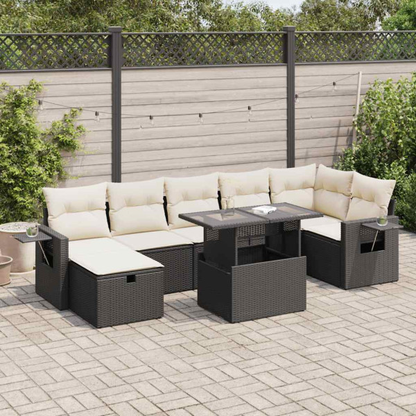Set de sofás de jardín y cojines 8 piezas ratán sintético negro D