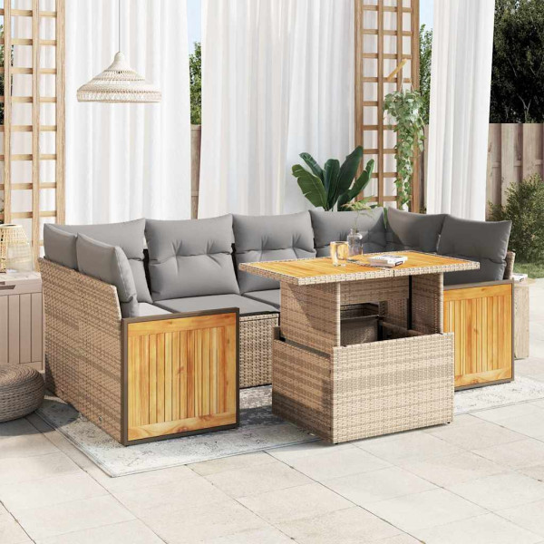 Set sofás jardín y cojines 7 pzas ratán sintético acacia beige Set sofás jardín y cojines 7 pzas ratán sintético acacia beige D