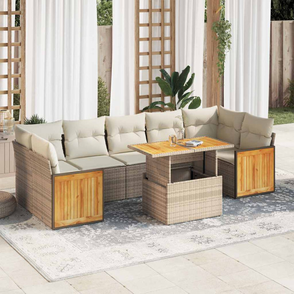 Set sofás jardín y cojines 8 pzas ratán sintético acacia beige Set sofás jardín y cojines 8 pzas ratán sintético acacia beige D