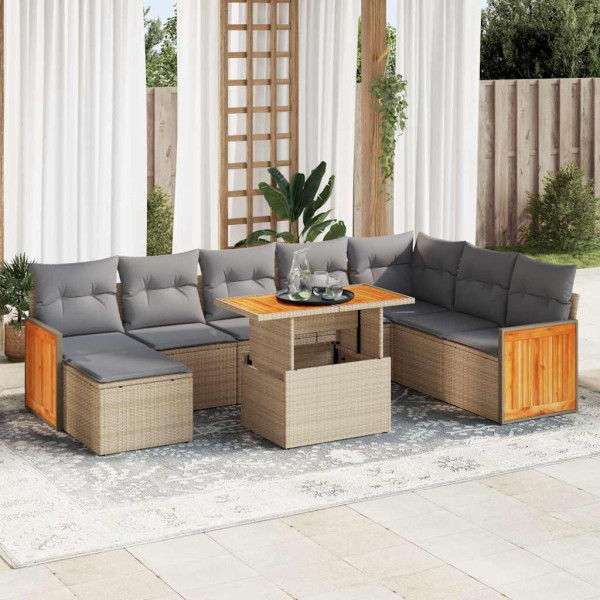 Set sofás jardín y cojines 7 pzas ratán sintético acacia beige Set sofás jardín y cojines 7 pzas ratán sintético acacia beige D