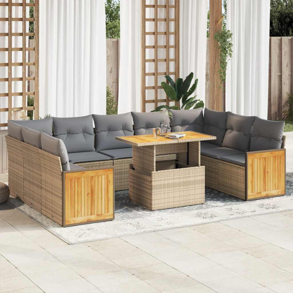 Set sofás jardín y cojines 10 pzas ratán sintético acacia beige Set sofás jardín y cojines 10 pzas ratán sintético acacia beige D