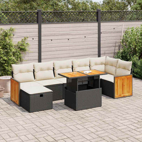 Set de muebles de jardín 5 pzas y cojines ratán sintético negro D