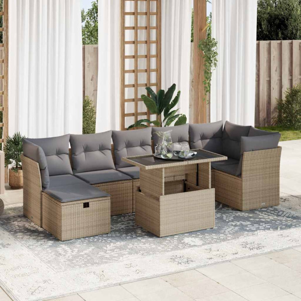 Set de sofás de jardín y cojines 8 piezas ratán sintético beige Set de sofás de jardín y cojines 8 piezas ratán sintético beige D
