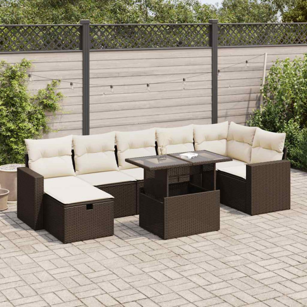Set sofás de jardín 8 piezas y cojines ratán sintético marrón Set sofás de jardín 8 piezas y cojines ratán sintético marrón D