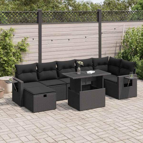 Set de sofás de jardín y cojines 8 piezas ratán sintético negro Set de sofás de jardín y cojines 8 piezas ratán sintético negro D