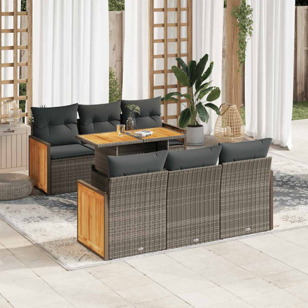 Set sofás jardín y cojines 7 pzas ratán sintético acacia gris Set sofás jardín y cojines 7 pzas ratán sintético acacia gris D