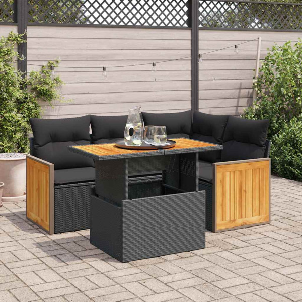 Set sofás jardín y cojines 5 pzas ratán sintético acacia negro Set sofás jardín y cojines 5 pzas ratán sintético acacia negro D