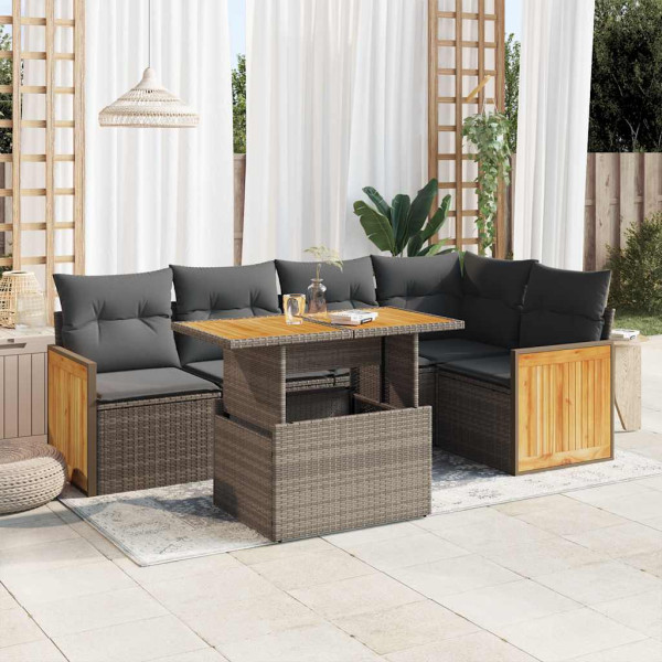 Set sofás jardín y cojines 6 pzas ratán sintético acacia gris Set sofás jardín y cojines 6 pzas ratán sintético acacia gris D