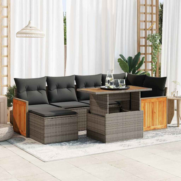 Set sofás jardín y cojines 8 pzas ratán sintético acacia gris Set sofás jardín y cojines 8 pzas ratán sintético acacia gris D