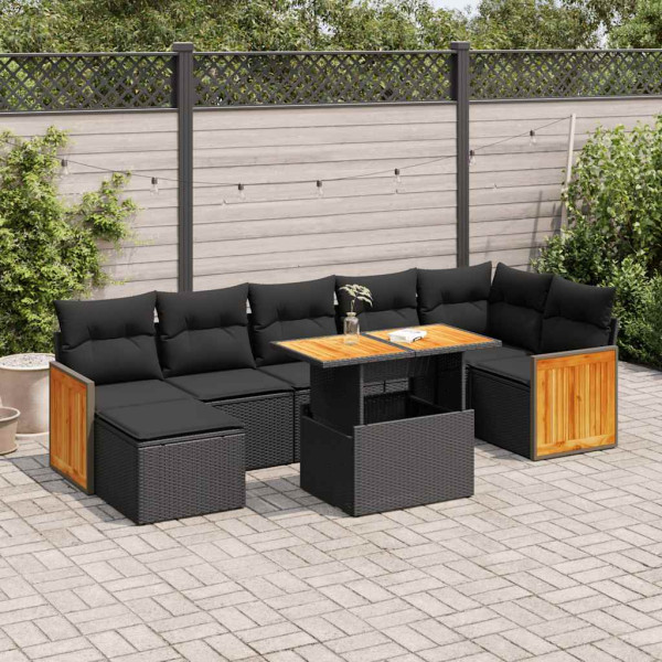 Set sofás jardín y cojines 7 pzas ratán sintético acacia negro Set sofás jardín y cojines 7 pzas ratán sintético acacia negro D